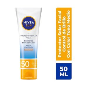Nivea Solar Bloqueador Fps 50 x 050 ml Facial Control Brillo Con Color Tono Medio - Imagen 1