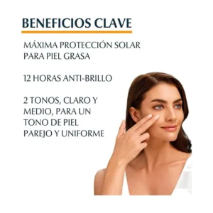 EUCERIN BLOQUEADOR FACIAL GEL CON COLOR FPS 50 X 50 ML OIL CONTROL TOQUE SECO TONO MEDIO - Imagen 4